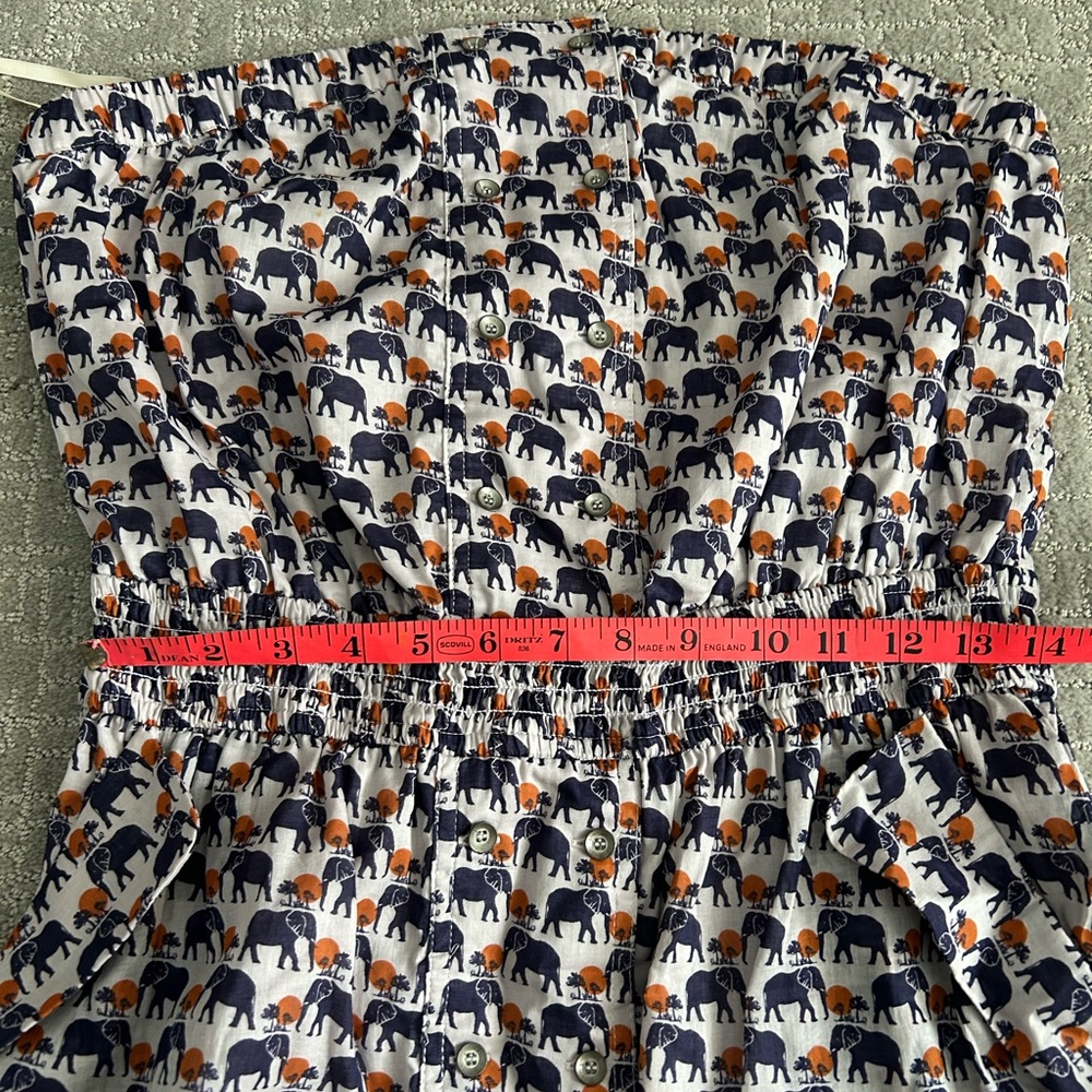 NWT BCBGeneration Strapless Elephant Print Dress Navy Orange Safari BUTTON Large - Picture 12 of 16